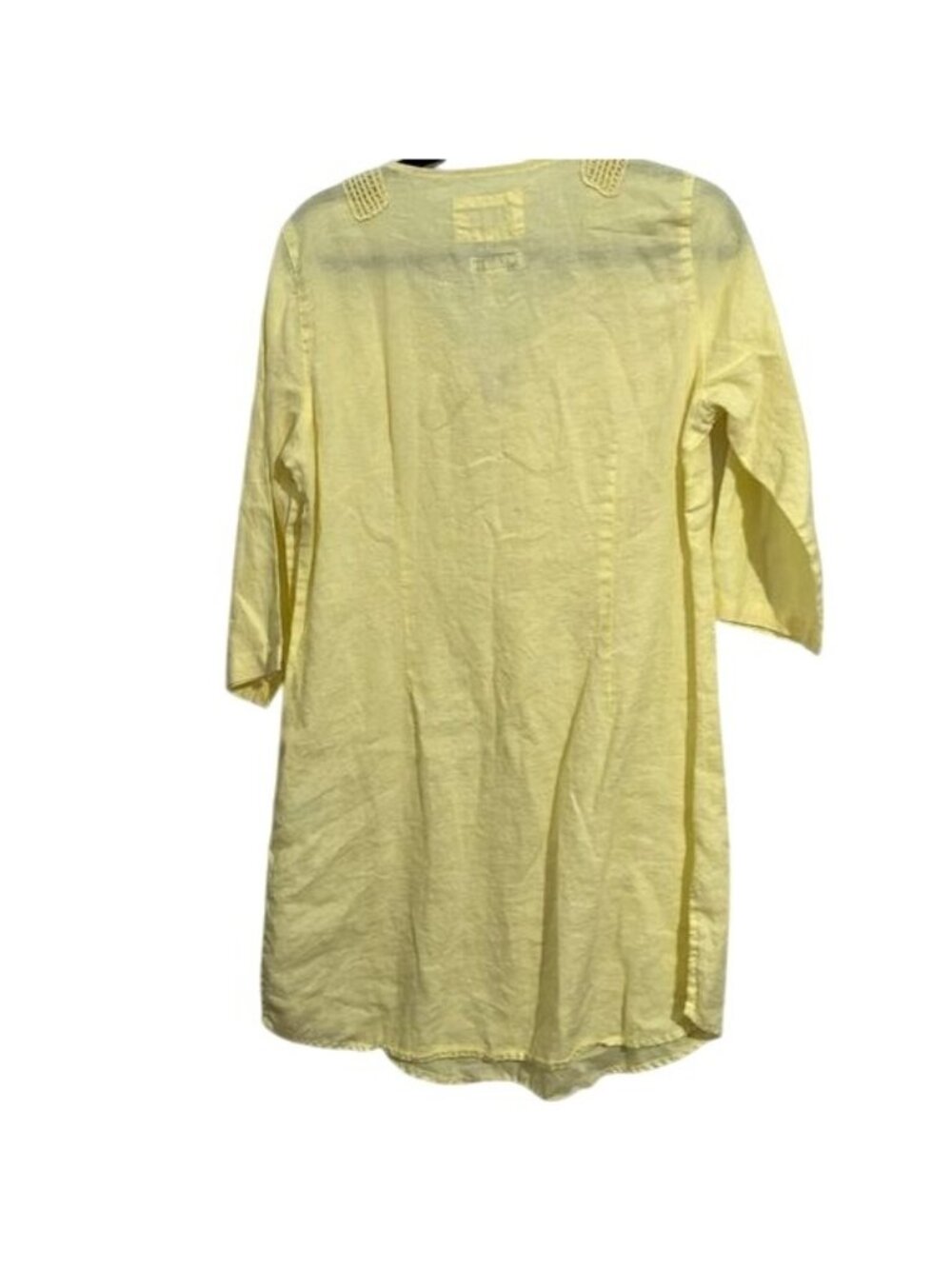 Yellow Linen Tunic Dress With Crochet Neck Detail By Malvin Size XL - Picture 6 of 8